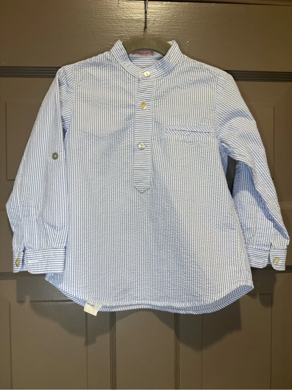 La Coqueta Blue Stripe Mateo Long Sleeve Boy Shirt